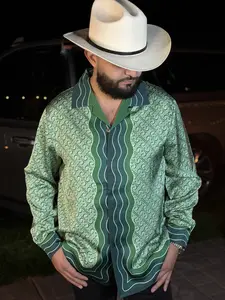 VICENZO GDL CLOTHING Long Sleeve Fitted Fit Men's Shirt Model XL for Comfort Chain Print All Seasons Medium Length Top