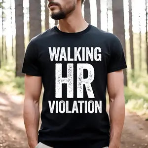 Sarcastic Office T-shirt, Unisex 'Walking HR Violation' Graphic Print, Short Sleeve 100% Cotton Classic Fit Top
