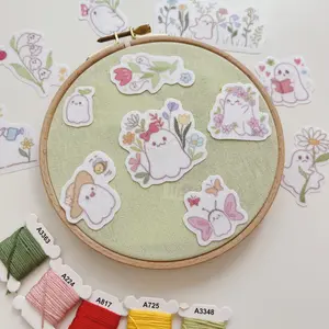 Spring Cute Ghosts Flowers Embroidery Patterns Stick & Stitch -