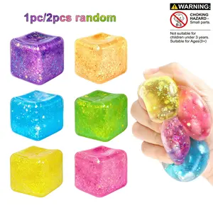 Premium Soft Squishy Cube Stress Relief Toys for Adults, Slowly Expanding Shiny Square Sensory Squeeze Stress Balls, Sensory Stimulation Gel Ice Cubes