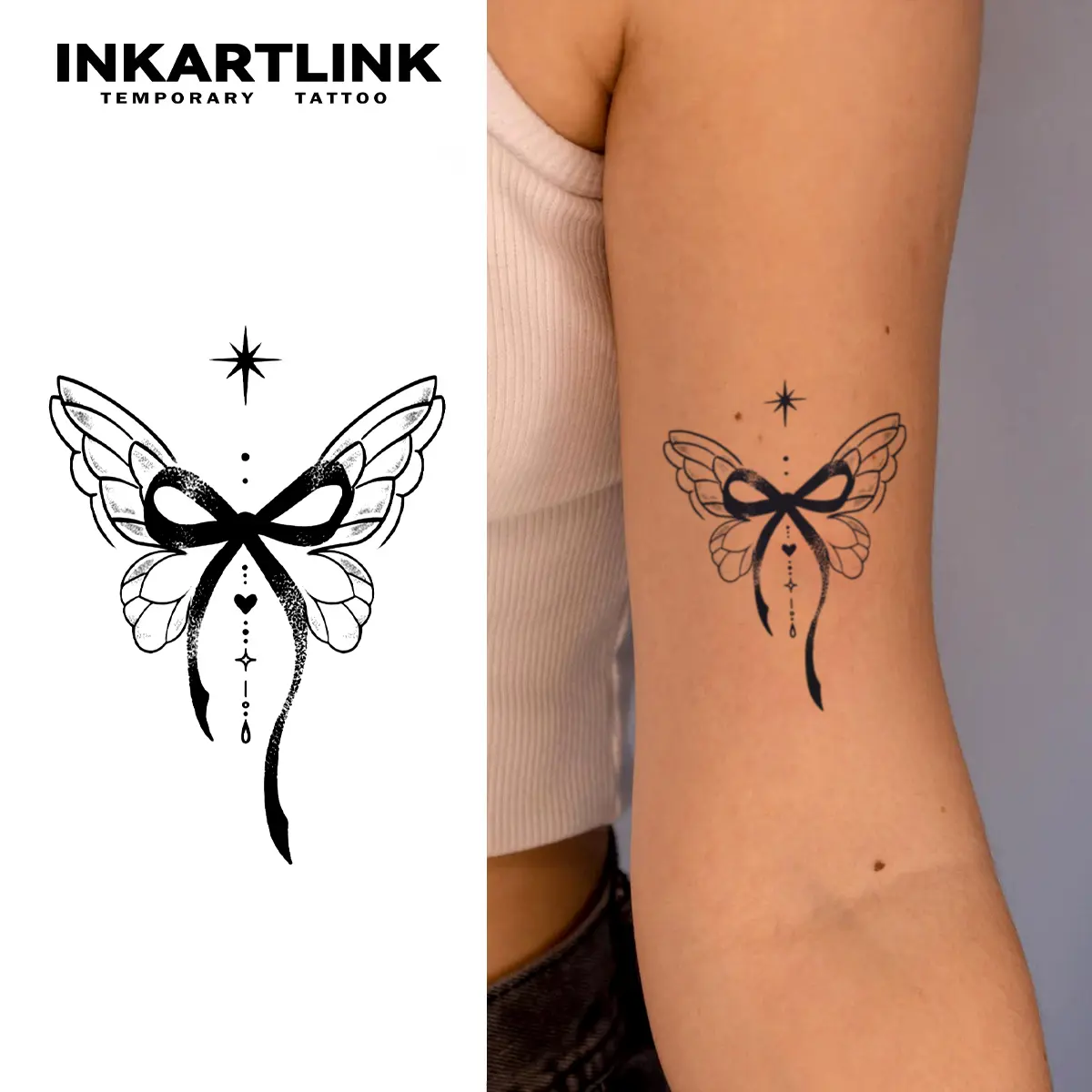 INKARTLINK Tattoo Tech Semi-Permanent Fake Temporary Tattoo Stickers - 2 Sheets Butterfly Woman Adult Art Design, Waterproof, Realistic Look, No Adhesive/Reflection, Lasts 1-2 Weeks, All Skin Types, Ideal for Swimming, Party, Fake Tattoos