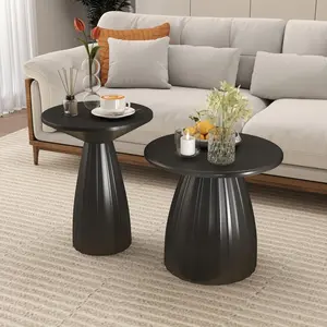 Beige White Metal Round Side Table Set of 2 for Sofa, Small Circle End Table for Couch, Modern Round Nightstand, Mid Century Bedroom Night Stand, for Living Room, Skinny, 15.5 Inches
