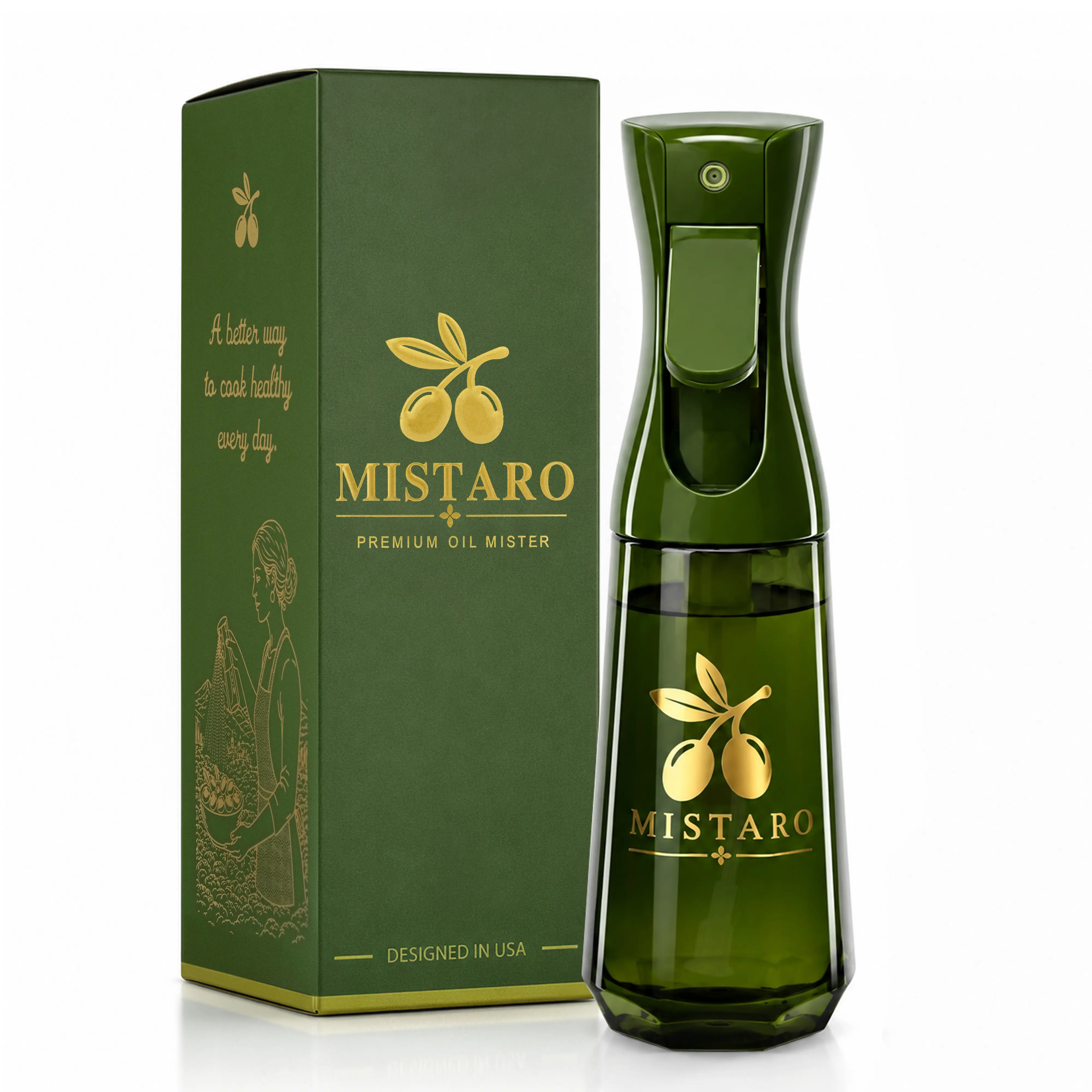 MISTARO Premium Oil Spray Bottle – Fine Mist, Refillable, Kitchen Cooking Sprayer
