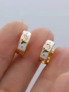 French Vintage Tulip Enamel Drip Round Copper Floral Hoop Earrings, Fashionable Fresh Women's Design, Daily Versatile Elegant Earings