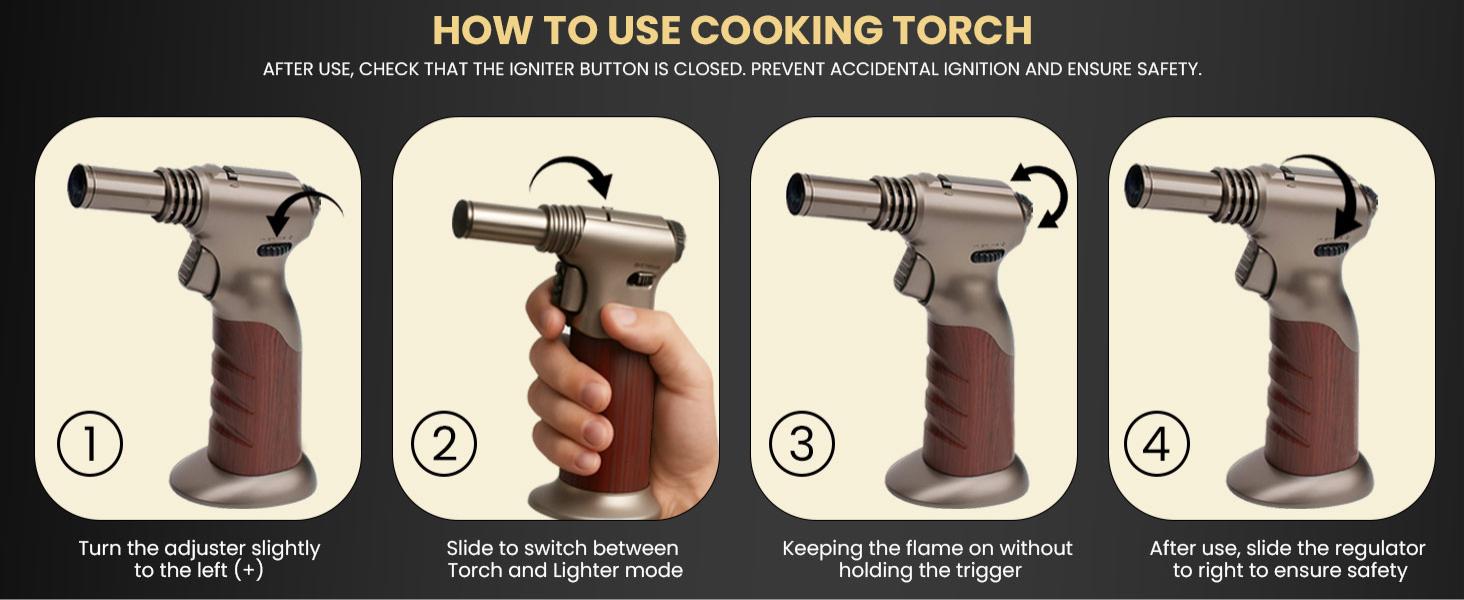 Dual Flame Butane Torch Lighter, Windproof Refillable Kitchen Torch, Adjustable Flame with Ignition Lock Blow Torch for Cooking, Creme Brulee, Soldering, Welding, Comes with an Exquisite Gift Box(Butane Gas Not Included)
