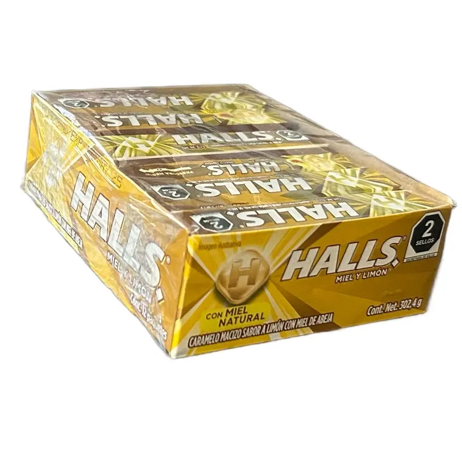 Halls Miel Y Limon Hard  - Lemon and Honey Flavor Sweet Fruity Snack spanish candy mexican dulces Bonbon Natural Tangy
