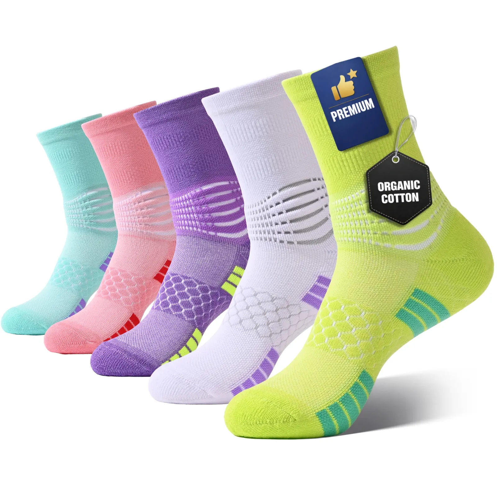 [IRAMY] 5 Pairs Mid Calf Compression Socks for Men & Women, Cushioned Arch Support Athletic Socks for Running, Walking, Gym Breathable Everyday Knit Knitting Fits Cotton Winter Summer Soft Thermal Womenswear