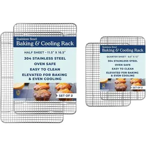 Heavy Duty  Stainless Steel Cooling Rack for Cooking and Baking - Baking Rack & Wire Cooling Rack - Fits Half and Quarter Sheet Pans - 11.5''x 16.5'' and 8.5''x 12''