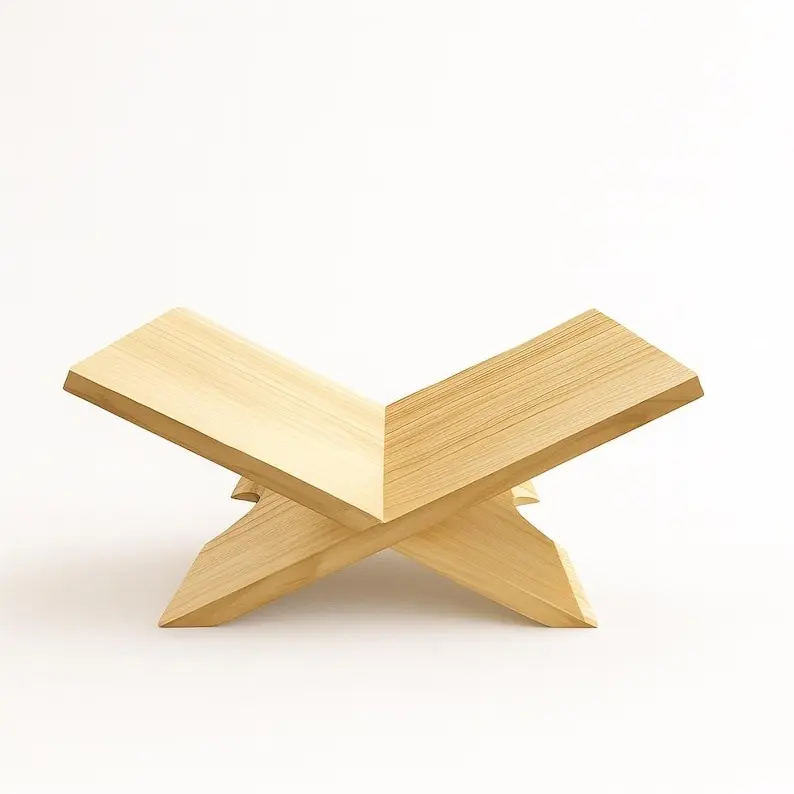 Rustic Wood Book Stand Handmade Display Rack for Open Books Cookbooks Desk or Shelf Decor Natural Wooden Design
