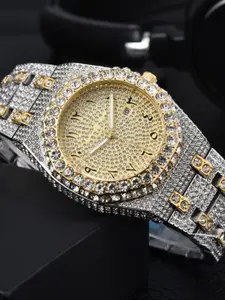 Shiny Silver Color Cuban Inlay Watch, Stainless Steel Case, Roman Dial, Calendar, Best Birthday Gift, Party Favors, Halloween Fashion, Quartz Analog Watch, Elegant Quartz Watch