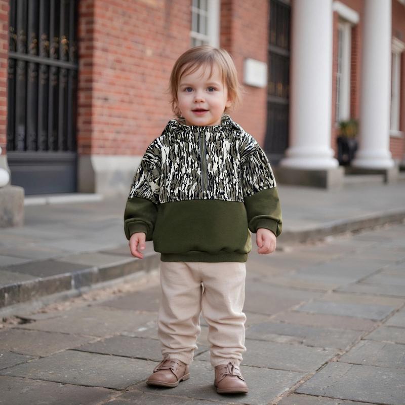Infant Toddler Baby Girl Boy Camo Hoodie Outfit Half Zipper Long Sleeve Hooded Sweatshirt Casual Pullover Little Kids Hunting Clothes