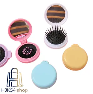 Foldable Travel Hair Brush with Mirror, Compact Air Cushion Detangling Comb, Portable Pocket Size Hairbrush for On-the-Go Grooming, Perfect for Purse, Gym & Daily Use,summerwins