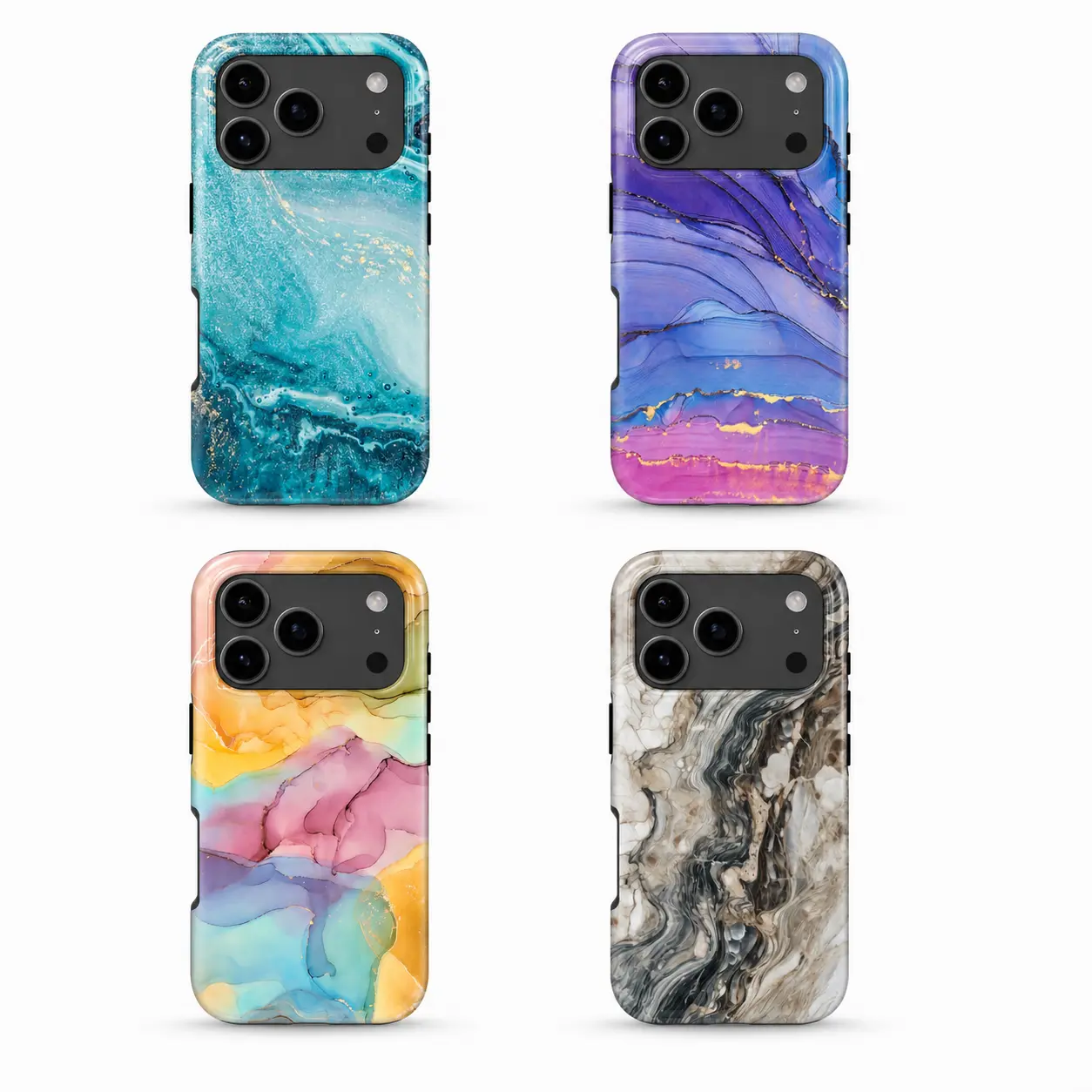 Marble Phone Case for iPhone, Colorful Abstract Stone Pattern, Gold Vein Glossy Aesthetic Protective Cover