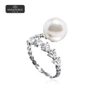 ANGEPERLE S925 Sterling Silver Freshwater Pearl Cablily Ring 9-10mm TSSLF084