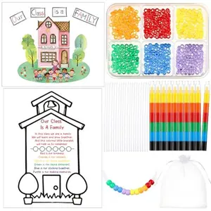 Back to School Gifts for Student DIY Making Kit Include Our Class Is a Family Greeting Cards Bead Bracelets DIY Set Stackable Crayons with Gift Bags for Welcome First Day of School Gift for Kindergarten Classroom Reward Party Goodie Bag Stuffers