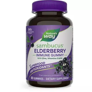 Nature's Way Sambucus Elderberry Immune Gummies with Vitamin C, Vitamin D3 and Zinc - 60ct: Gluten-Free, Wheat Free, Soy-Free