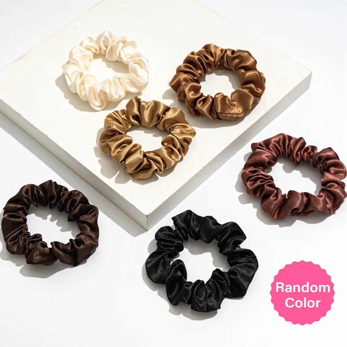 OQ Hair 1 Count Silk Satin Hair Tie For Women Girls Hair Elastic Bands Ponytail Holder Soft Hair Scrunchines Accessories Random Color