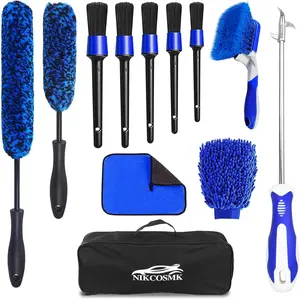 12PCS Car Wheel Cleaning Brush Kit, Wheel & Tire Detailing Brushes Set, Rim Cleaner Tools with Bendable & Durable Bristles for Auto Detailing