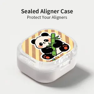 Cute Panda Hugging Bamboo Aligner Case, Sealed Leak-Proof Orthodontic Retainer Box, Portable Dust-Proof Storage for Students Adults Travel