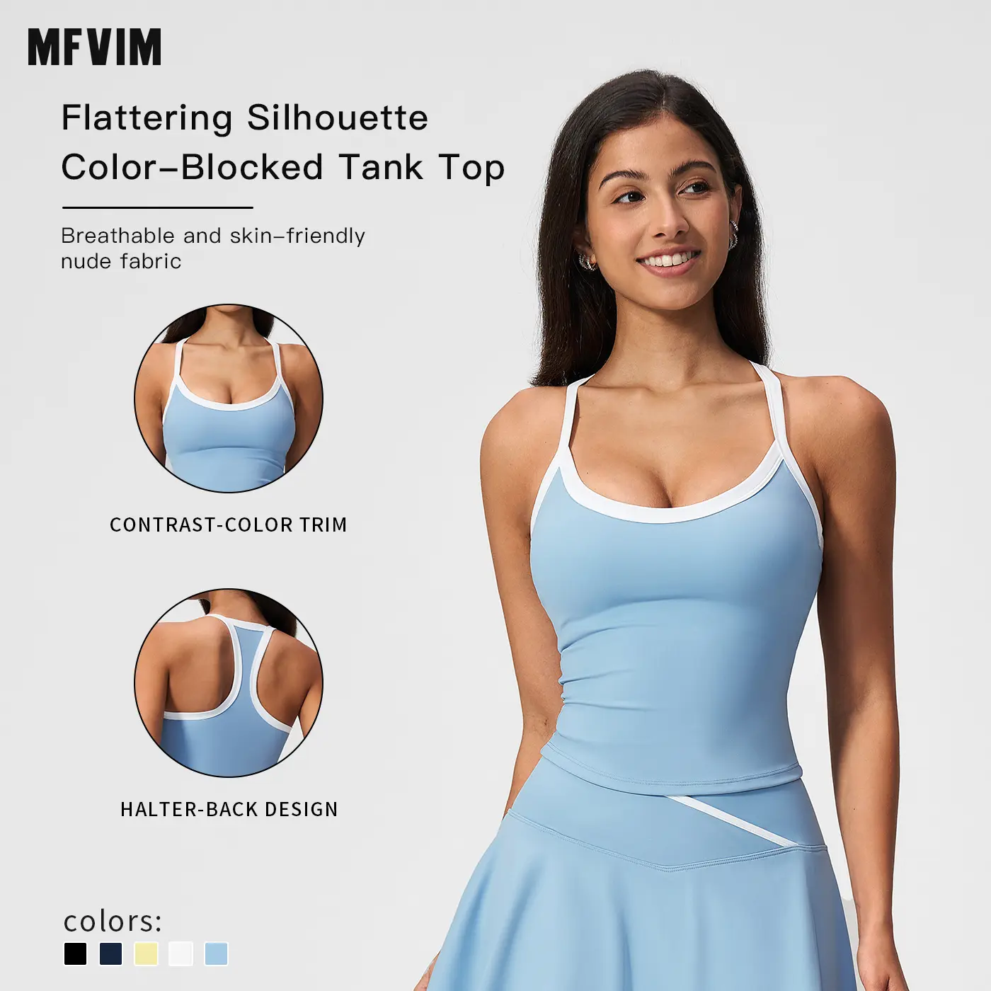 MFVIM Women’s New Color-Block Trim Yoga Tank Top with Crossback Design, Removable Padding, Beautiful Back Design, High Stretch Sports Top