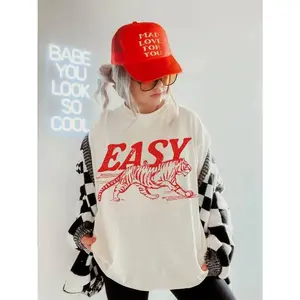 Easy Tiger Tee Vintage Inspired Shirt Trendy Tiger T Shirt Retro Festival Clothing Oversized Tee Boho Hippie Clothes