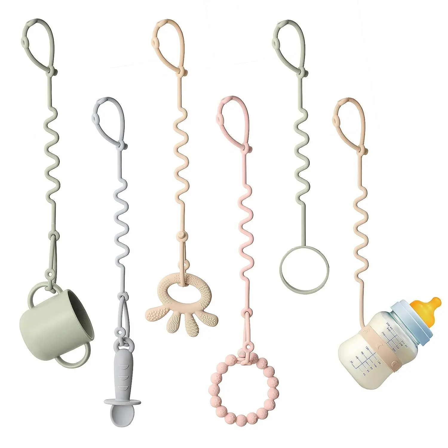 X-SRT44 Toy Straps for Baby 6 Pack Keep Your Baby's Toys and Sippy Cups Secure with Toy Straps and Sippy Cup Strap Adjustable Silicone Toy Straps for Strollers High Chair, Stroller Accessories