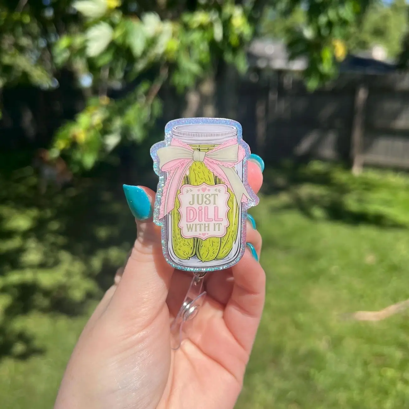 Just Dill With It Interchangeabke Badge Reel,  Pickle Lover Badge Holder, Funny Food-Themed Retractable Badge Reel