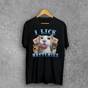 I Lick Batteries Funny Cat Meme T-shirt, Silly Cats Shirt, Brain Rot Tshirt, Unhinged Shirts, Cat Lover Gifts, Cringe Tee, Weird Clothes