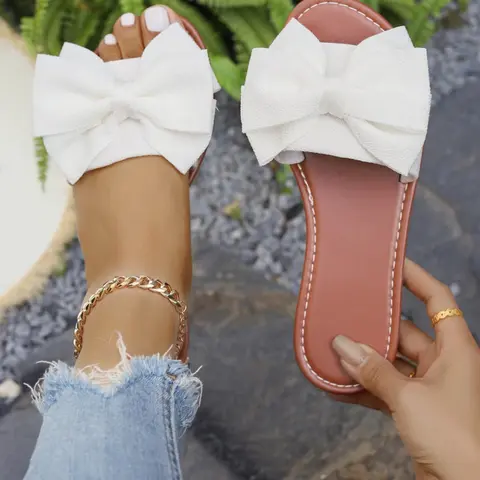 Bow Decor Sandals, Non Slip Sandals, Elegant Fashionable Sandals, Sweet Luxury French Style, Soft Elastic Flat Anti-Slip Wear-Resistant, Casual Summer Beach Shoes for Women