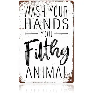 Funny Bathroom Wall Decor Metal Sign - Wash Your Hands You Filthy Animal, Humor Quote Gifts for Guest Bath & Office Restroom 8x12 Inches (701)