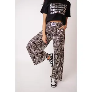 WKND Exclusive Leopard Plisse Pants - Winter Womenswear with Checkered Pattern & Elastic Waistband - Silky Soft Plissé Material - True-to-Size Bottom
