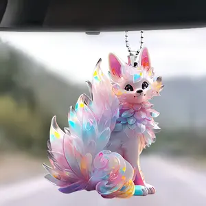 Cross-border best-selling colorful fox acrylic pendant, car rearview mirror decoration, backpack keychain decoration