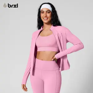 BRXL【Discount for live】Slim Fit Zip Up Sports Jacket Women Workout Jacket with Side Pockets Lightweight Stretch Fabric Athletic Outerwear for Gym Running Street Style Casual Wear  Long Sleeve Adjustable-brxl-1