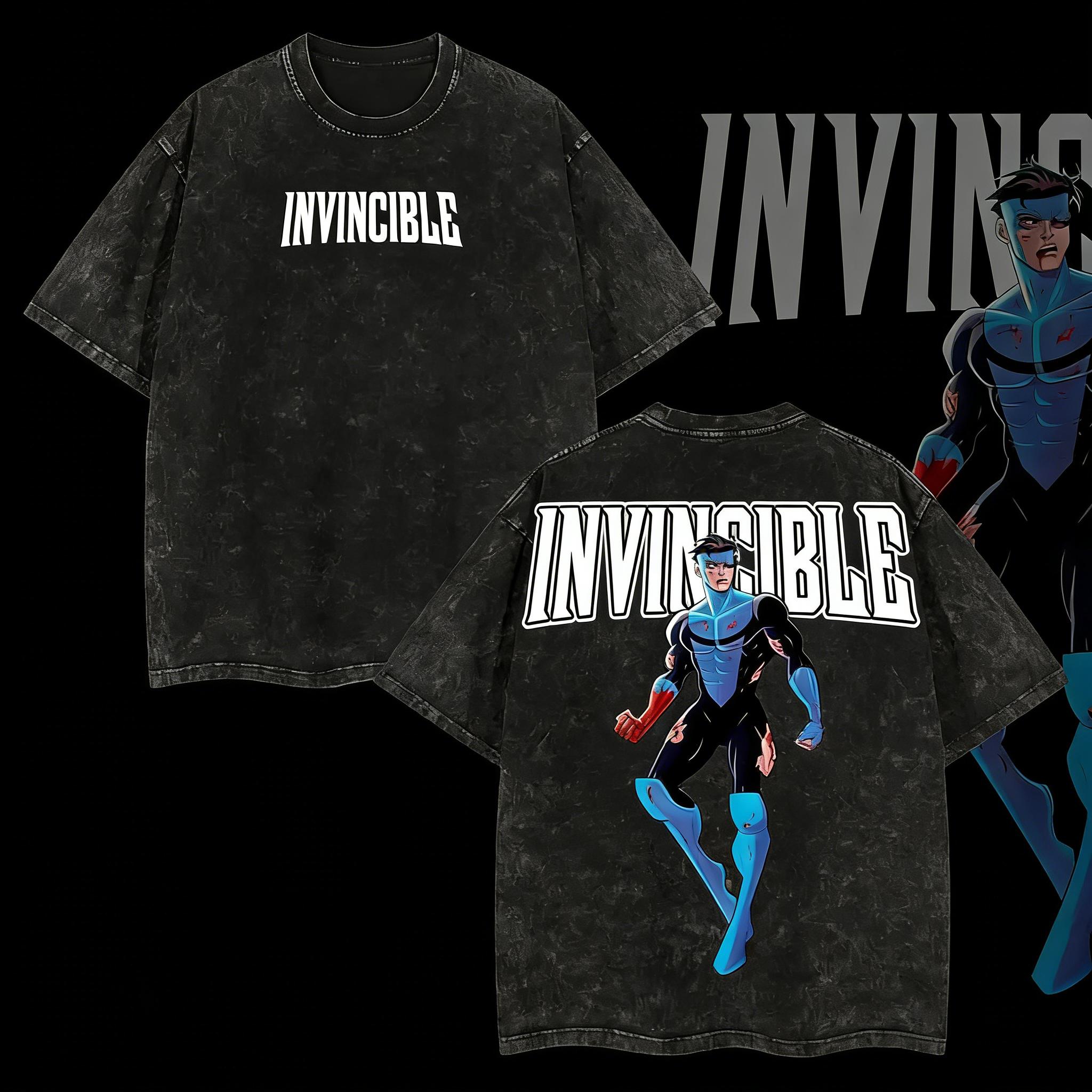 valentine shirts Superstyle Limited Blue Blood Mark Grayson Invincible War Comic Double Printed Oversize Lightweight Acid Washed Tee TV Series Graphic Tee T-Shirt