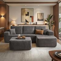 Light Grey Corduroy Right Chaise