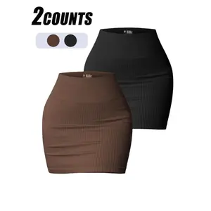 Women's Solid Ribbed High-Waist Active Skort - Breathable, Comfy Sportswear for Daily Wear, All Seasons