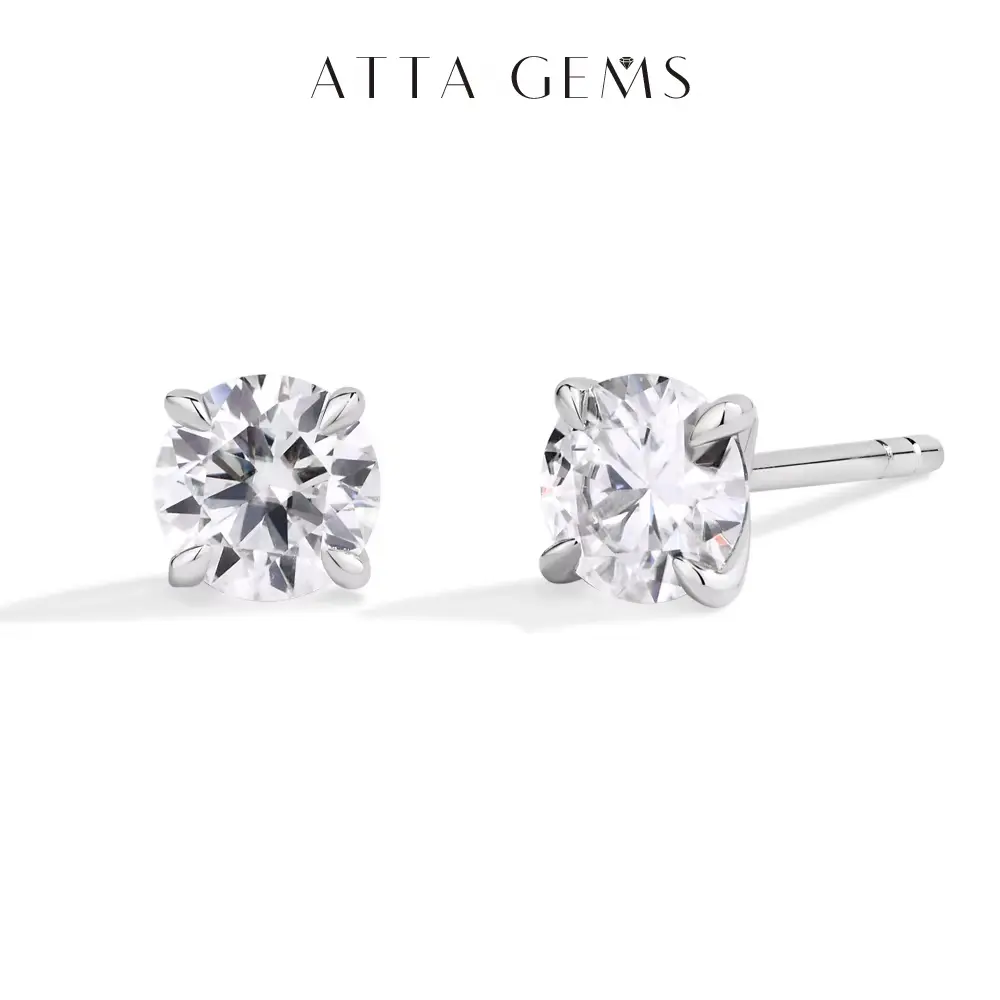 High Quality Lab-Created Moissanite Ear Studs, D/VVS1 Color Round Cut 0.5CT-1CT-2CT Classic 4-Prong Unisex Jewelry, Sparkling Hip Hop Wedding Earrings for Women (E036), High Quality Earrings, Earring For Women summerwins,summerwins