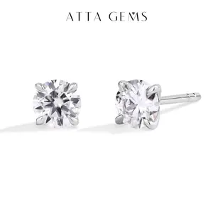 D/VVS1 Color Round Cut 0.5CT/1CT/2CT Classic Synthetic Moissanite Unisex 4 Prongs Ear Stud for Women Men Sparkling Hippop Wedding Jewelry E036