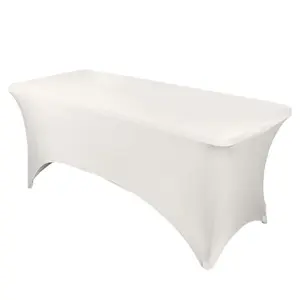 Stretch Spandex 96"x30" Rectangle Table Cover Ivory - Durable Form-Fitting Tablecloth