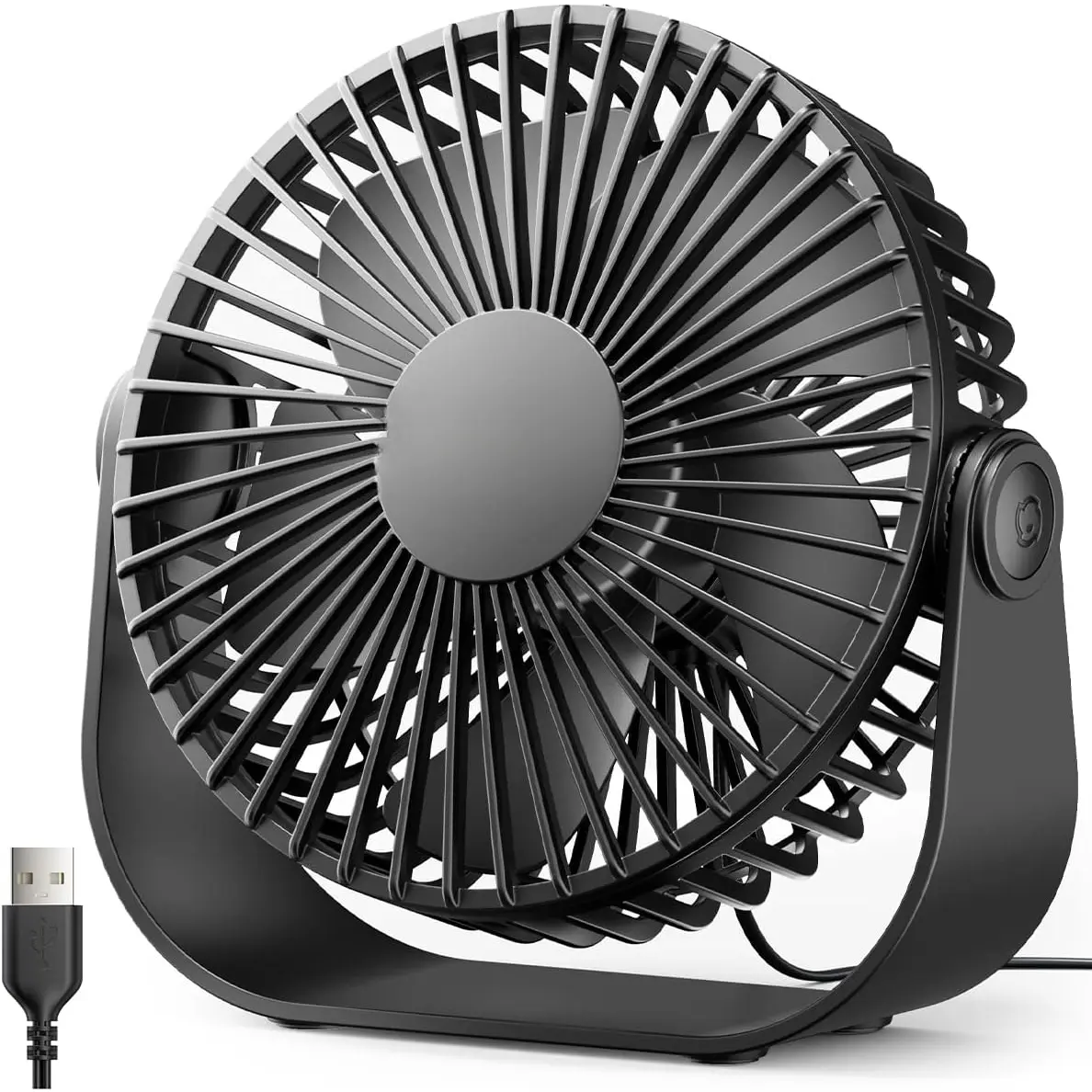 Portable USB Desk Fan, 5.5 in, 3 Speeds Airflow, 90-Degree Rotatable Quiet Cooling, Easy to Clean Personal Fan for Bedroom, Home Office Black, Portable Fan