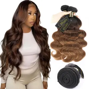QTHAIR Ombre 1B/4/30 Body Wave Bundles Brazilian Human Hair 4x4 Closure HD Transparent Lace 16A Grade 100% Unprocessed Virgin Human Hair for black women Hair Extensions Sew in Quick Wave