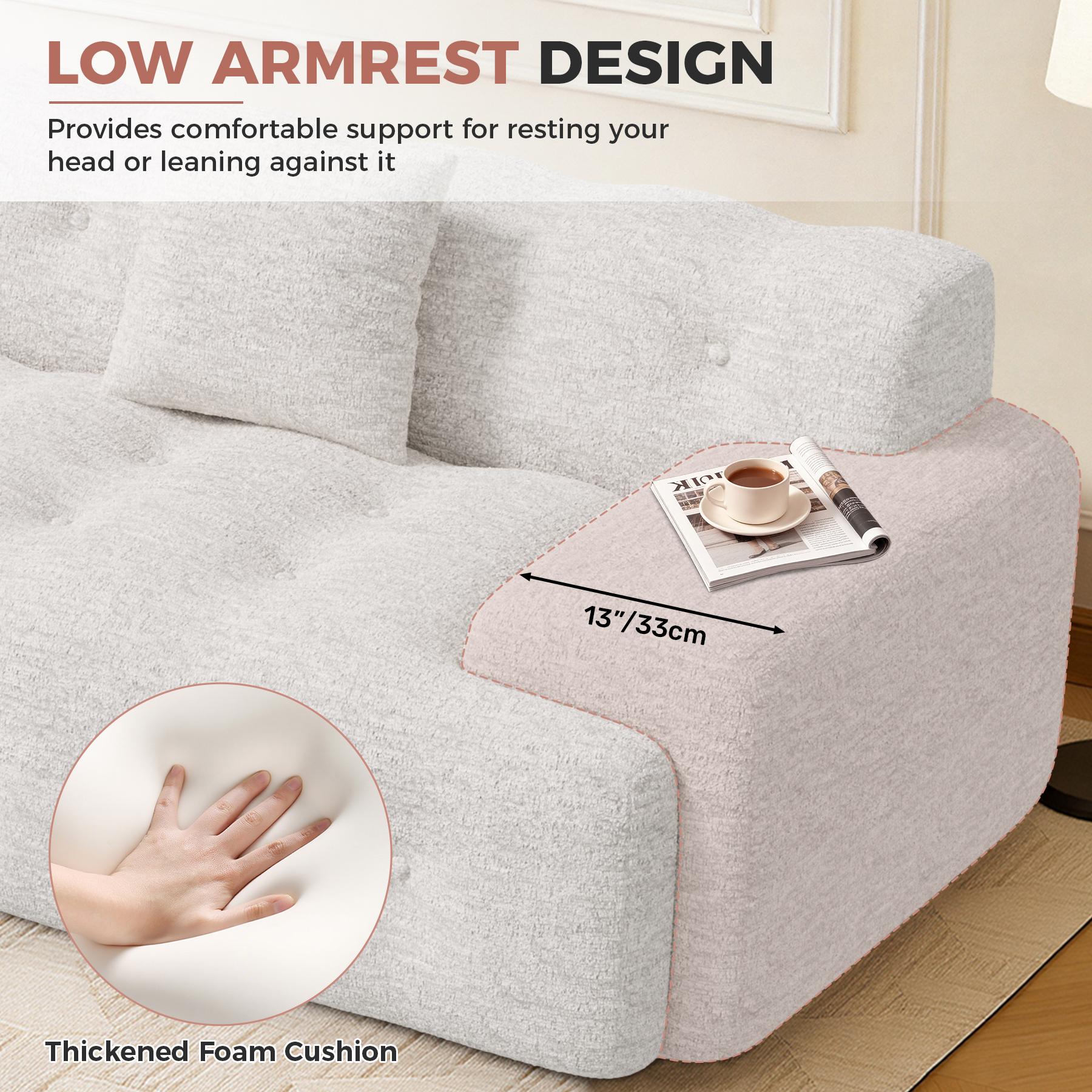 113" Modern Boneless Couches for Living Room, L Shaped Cloud Couch Sectional, Chenille Convertible Modular Sofa Set, No Assembly Required