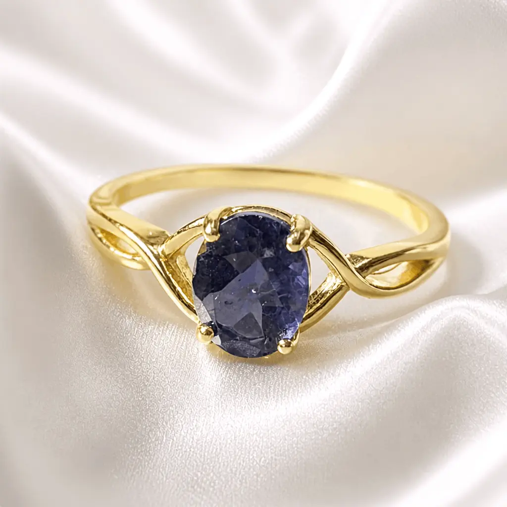 Female Divine Aurora Natural Iolite Finger Ring, Intuition Symbol Jewelry for Everyday Wear