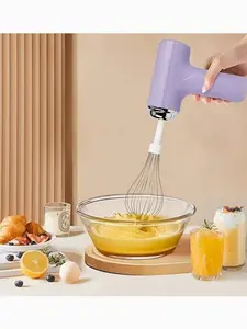 Cordless Electric Hand Mixer | 3-Speed Rechargeable Whisk With 2 Detachable Heads, Compact Baking Tool For Thin Batter/Eggs/Cookies | Ideal For Tiny Kitchen/RV/Camping(Lilac Purple)