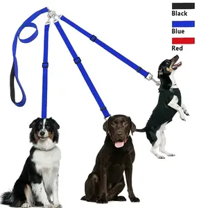 Adjustable 3-Way Dog Harness and Leash Set - Durable Nylon, No-Pull Design with Comfort Grip Handle for Outdoor Walks, Car Travel, Hiking, and Camping - Available in Black, Blue, Red, Dog Leash