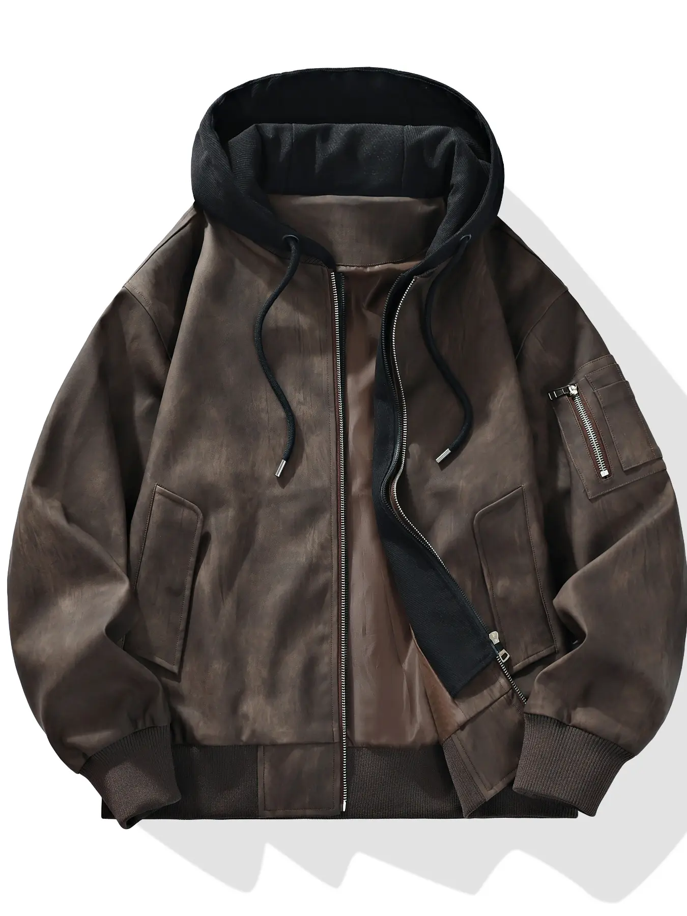 Men's Plus Size Hooded PU Leather Jacket Coats, Waterproof and Durable, Thickened Fleece, Long Sleeve, Motorcycle Style, 145kg Capacity, Zippers, Outdoor Jacket