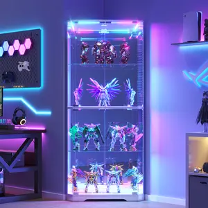 Lvifur Corner Display Cabinet with Glass Doors, 64.7" Tall Curio Cabinet with RGB Lights for Collectibles, 4-Tier Showcase Display Case with Human Sensor for Toys, Books,