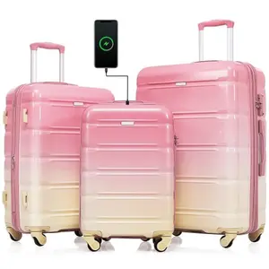 3-Piece ABS PC Hardside Lightweight Luggage Sets with  , TSA Lock, USB Port, 20-Inch Airline Certified  & 24", 28" Sizes spinner wheel carry-on