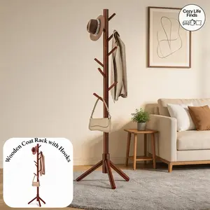 8-Hook Freestanding Cot Rack Hall Tree, Home Organizer Storage Rack for Coats, Hats, Jackets & Purses, Versatile Entryway Indoor Living Room Furniture