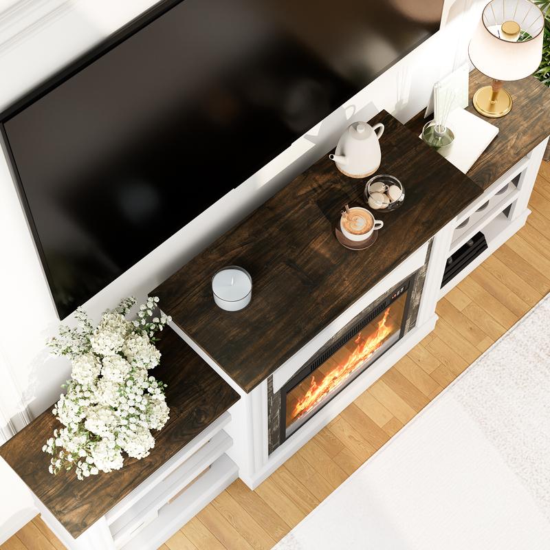 72‘’ Electric Fireplace with Mantel, Fireplace TV Stand for TVs Up to 80 Inch, Modern White Entertainment Center with Storage, with 23'' Fireplace Insert Heater for Living Room, Bedroom